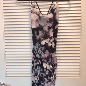 Black/pink/white spaghetti strap midi dress